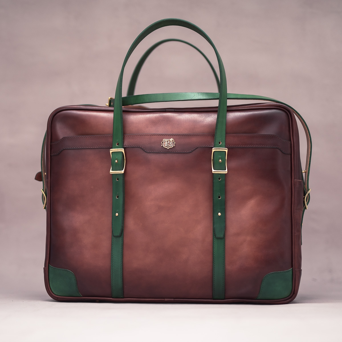 Елегантний м’який шкіряний портфель DAPPER: Grassy Green & Chestnut