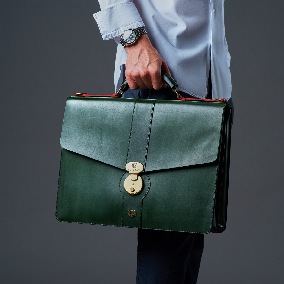 Классический мужской кожаный портфель CLASSIC NUMBER ONE: Red Currant & Grassy Green