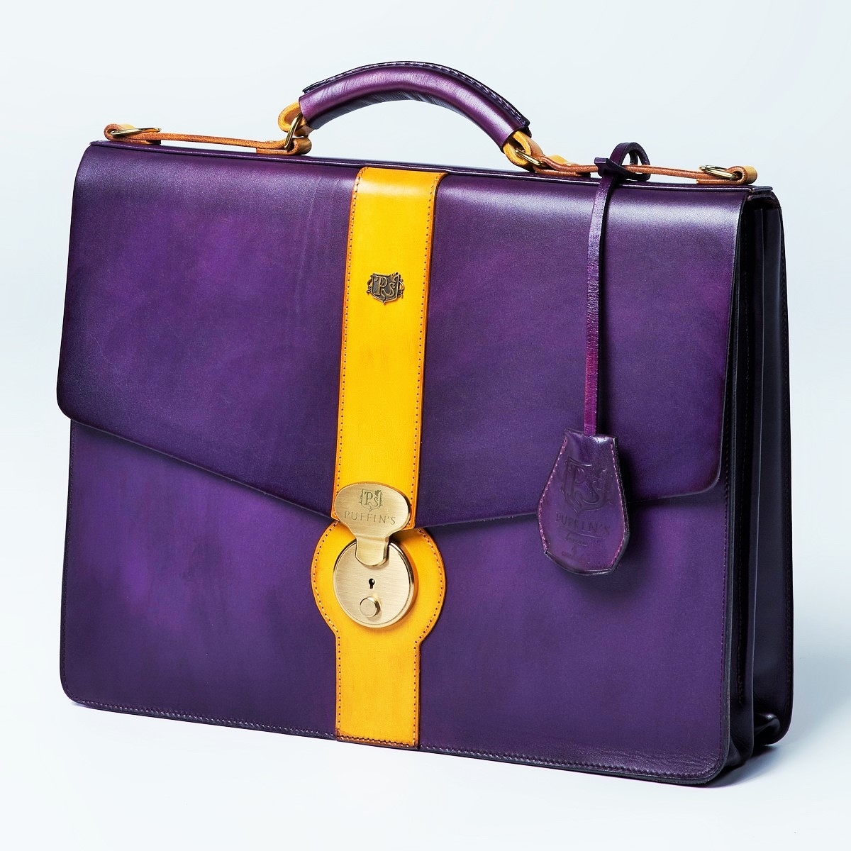 Класичний чоловічий шкіряний портфель CLASSIC NUMBER ONE: Bright Mustard & Violet Ink