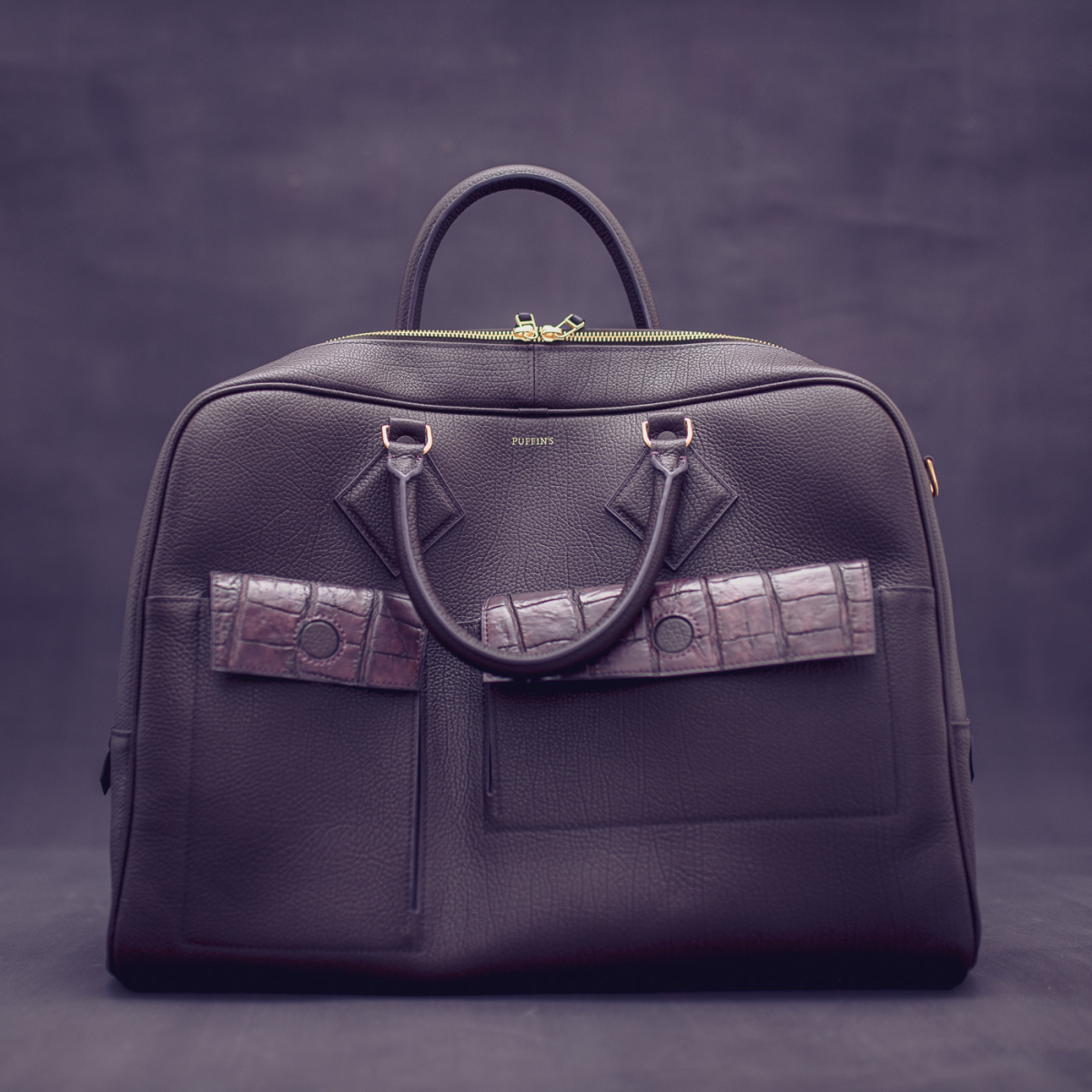 Міська шкіряна сумка-портфель CLUB 4634 16'': Purple Gray Croco & Aubergine Dark