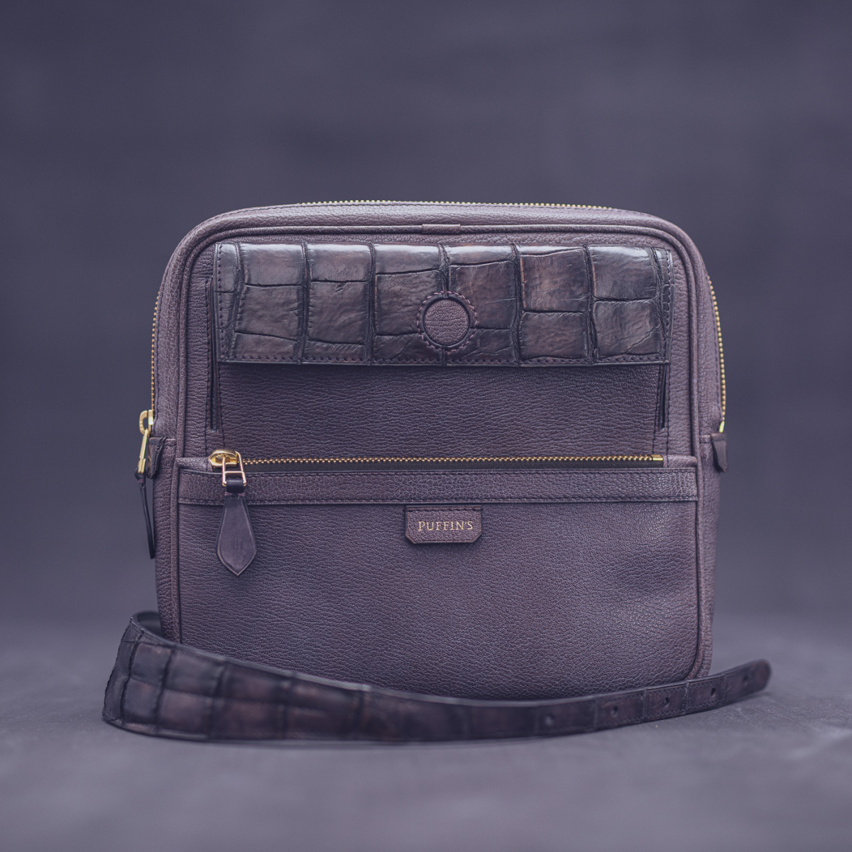 Сумка через плече TITE Street: Chèvre aubergine gray & Alligator fig gray