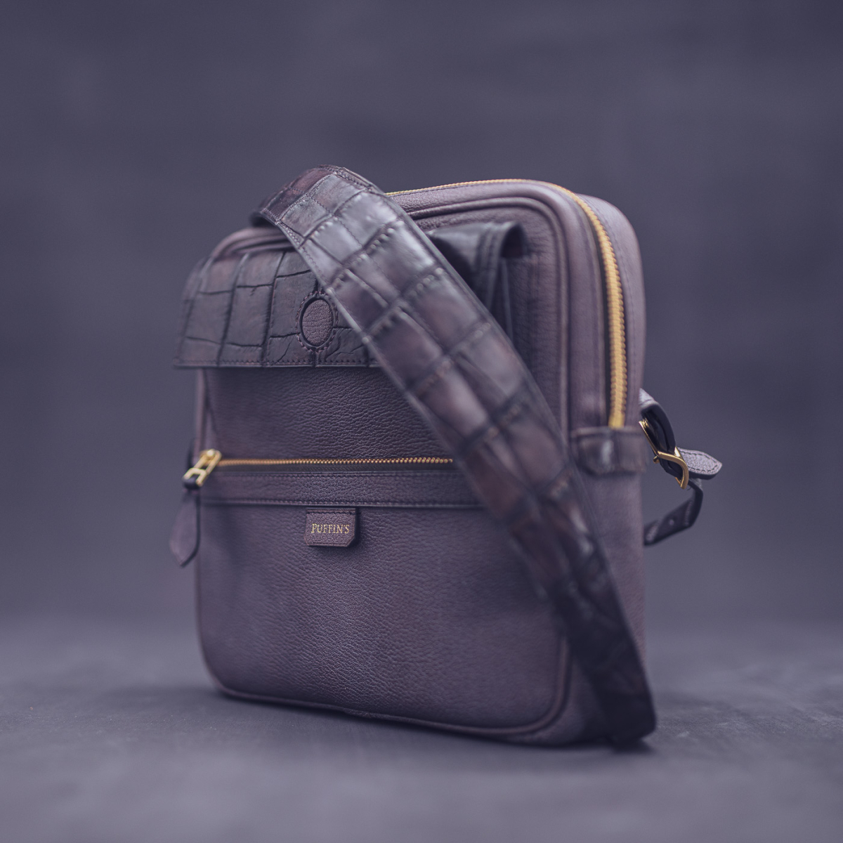 Сумка через плече TITE Street: Chèvre aubergine gray & Alligator fig gray