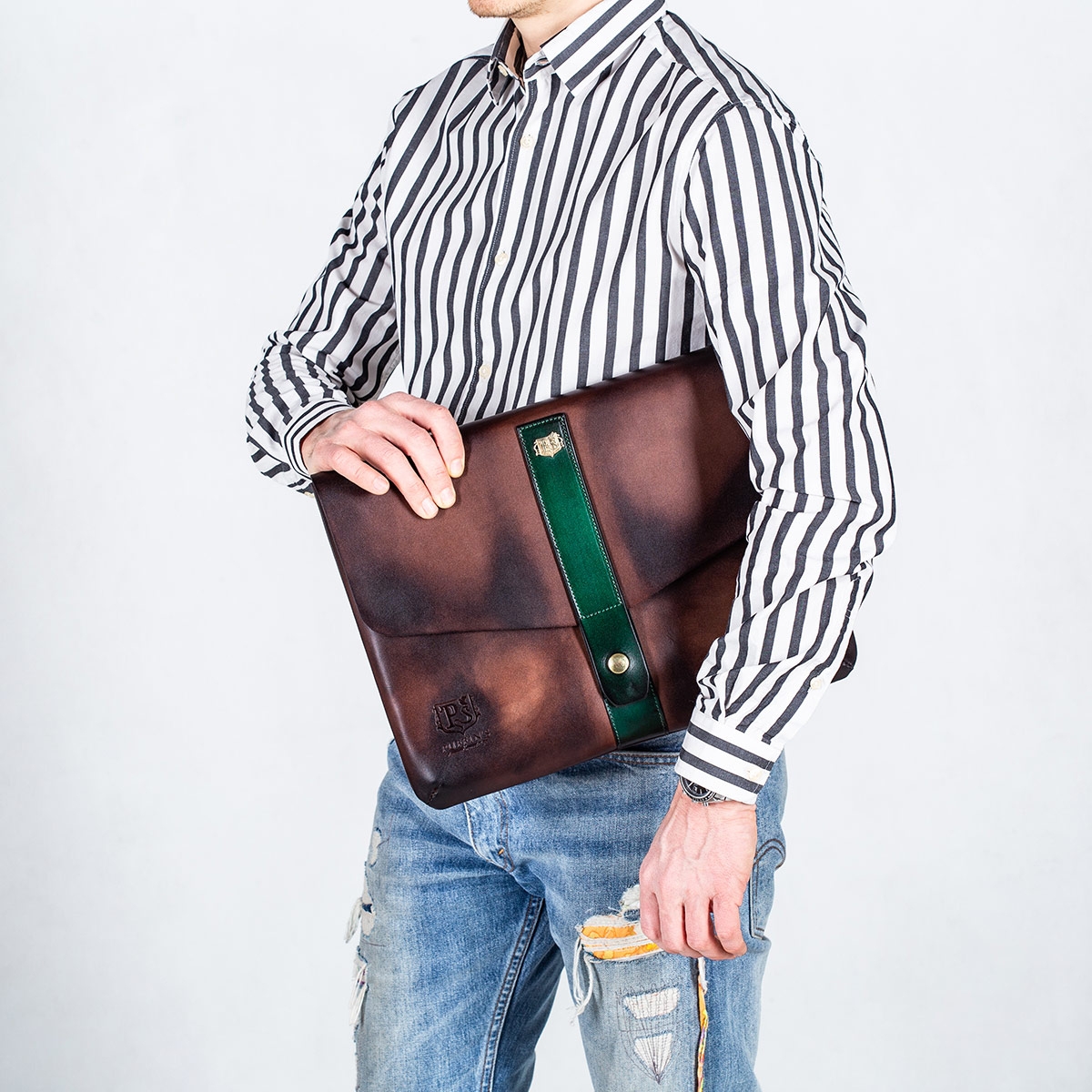 Ділова папка для документів SOHO / чохол для MacBook 13'' зелений трав'яний & каштановий