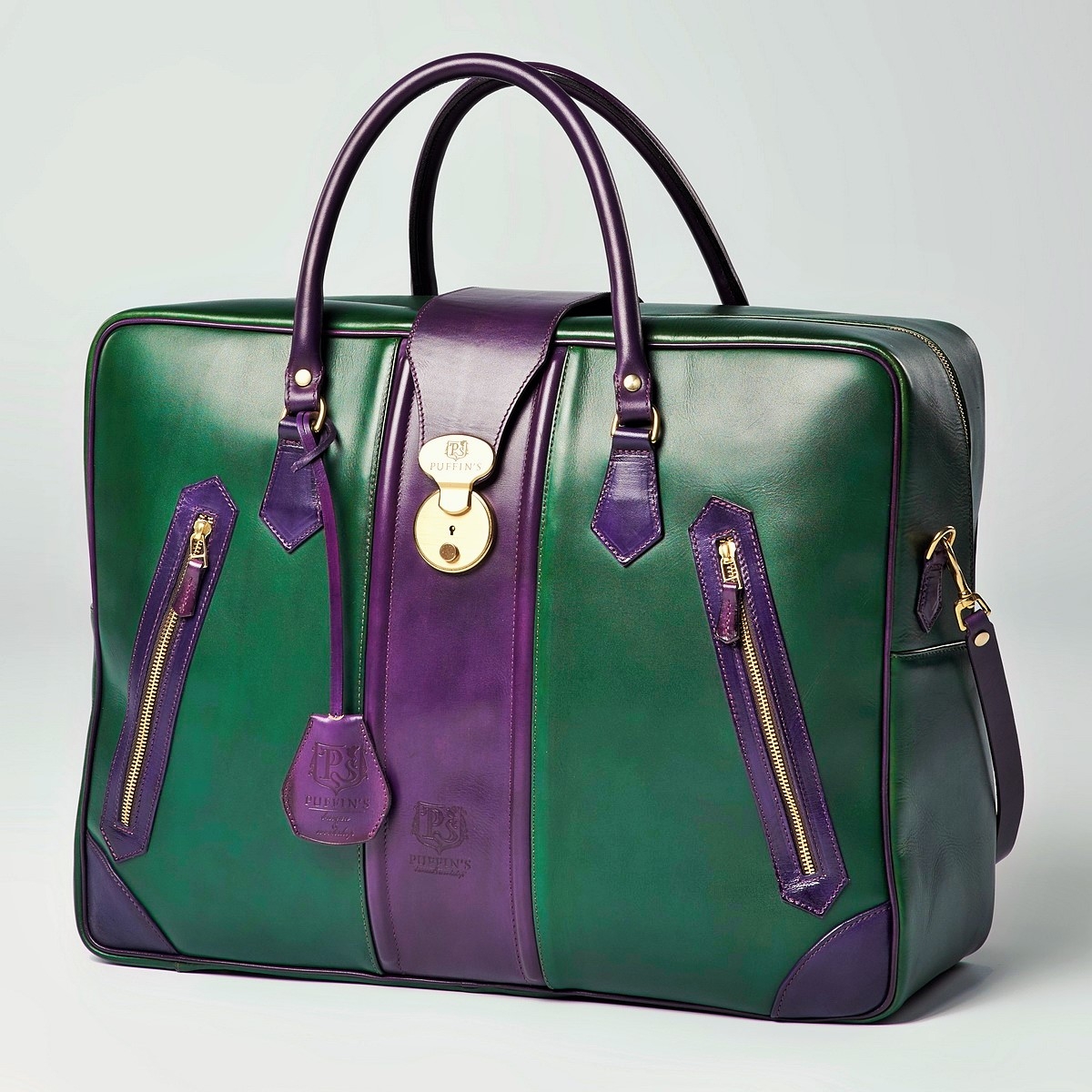 Велика шкіряна дорожня сумка HOLIDAY: Violet Ink & Grassy Green