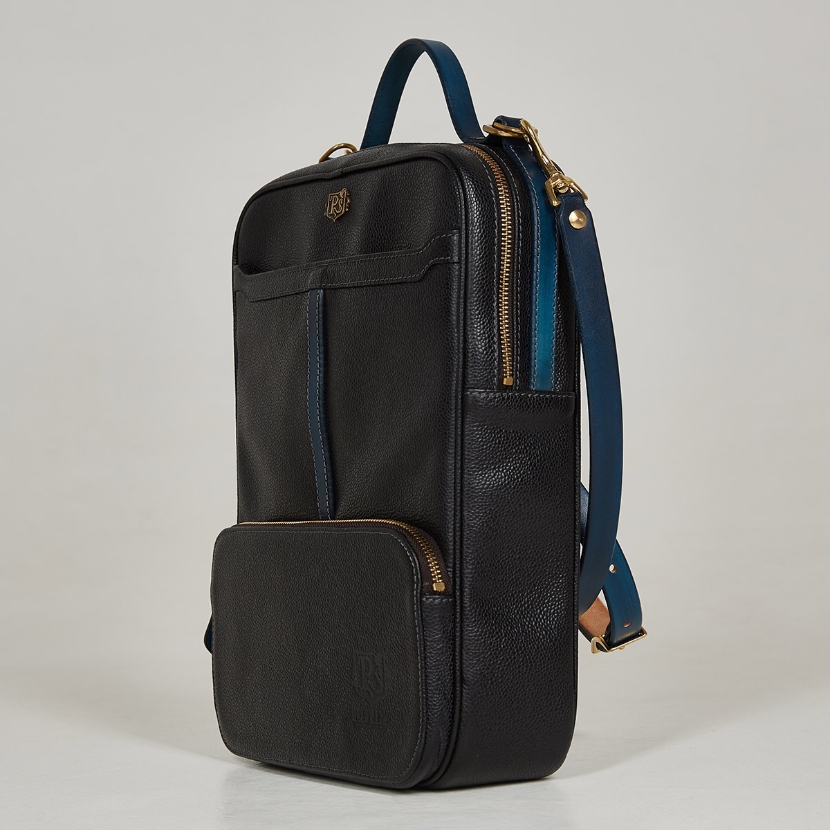 Шкіряна сумка-рюкзак CHELSEA: Sapphire Blue & Black Grain Leather