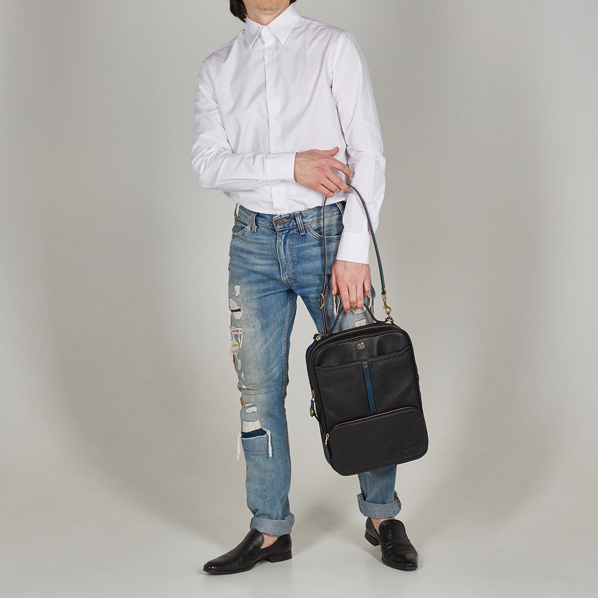 Шкіряна сумка-рюкзак CHELSEA: Sapphire Blue & Black Grain Leather