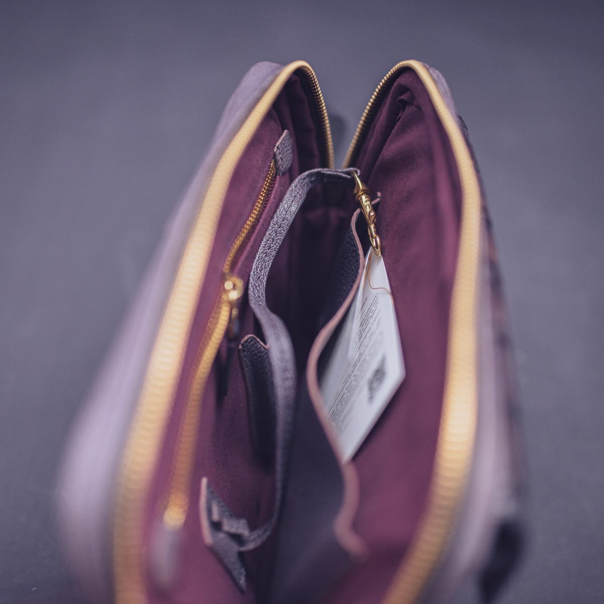 Сумка через плече TITE Street: Chèvre aubergine gray & Alligator fig gray